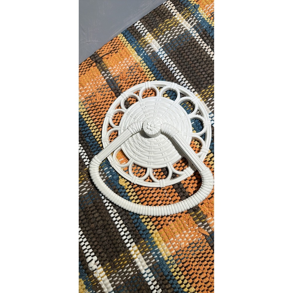 White Rattan Woven Wall Hook Hanger Decorative Boho Chic Style